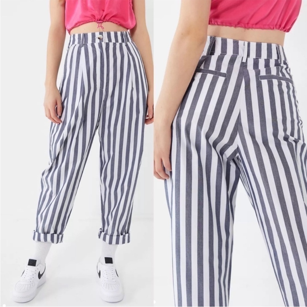 NWT Urban Outfitters High Rise Striped Pants Navy and White Conductor Pants Sz 2